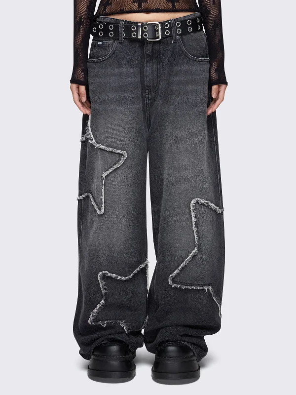 Ripped Jeans for Trendy Look -Starburst Black Baggy Jeans