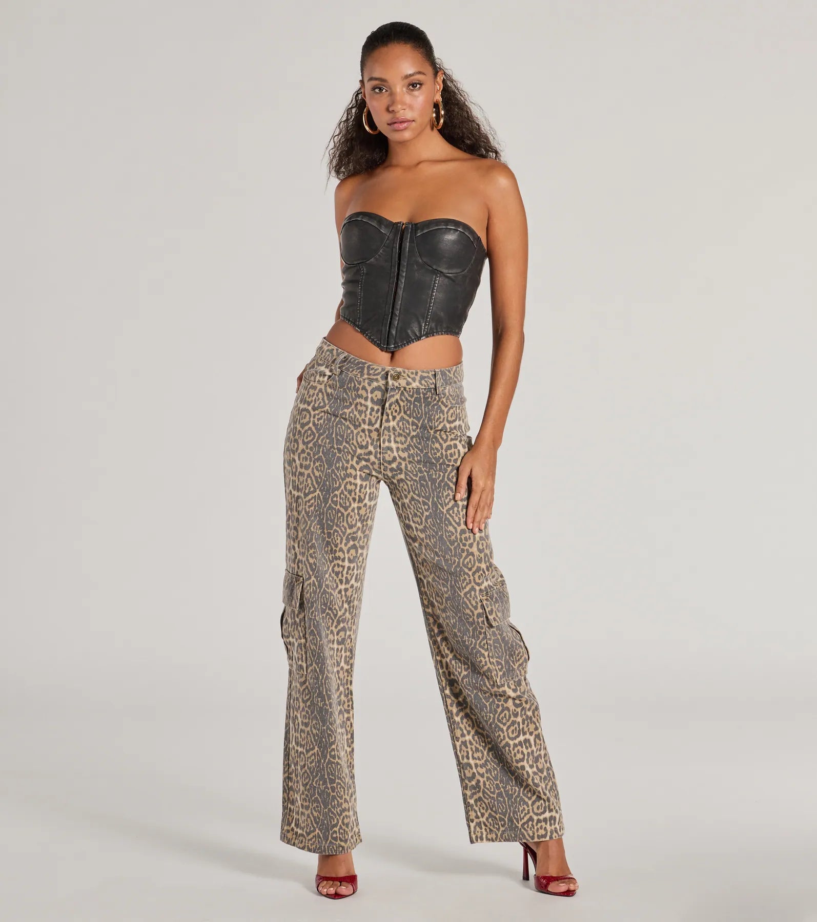 Soft velvet pants for cozy holiday outfits -It-Girl Factor Leopard Print Cargo Denim Pants