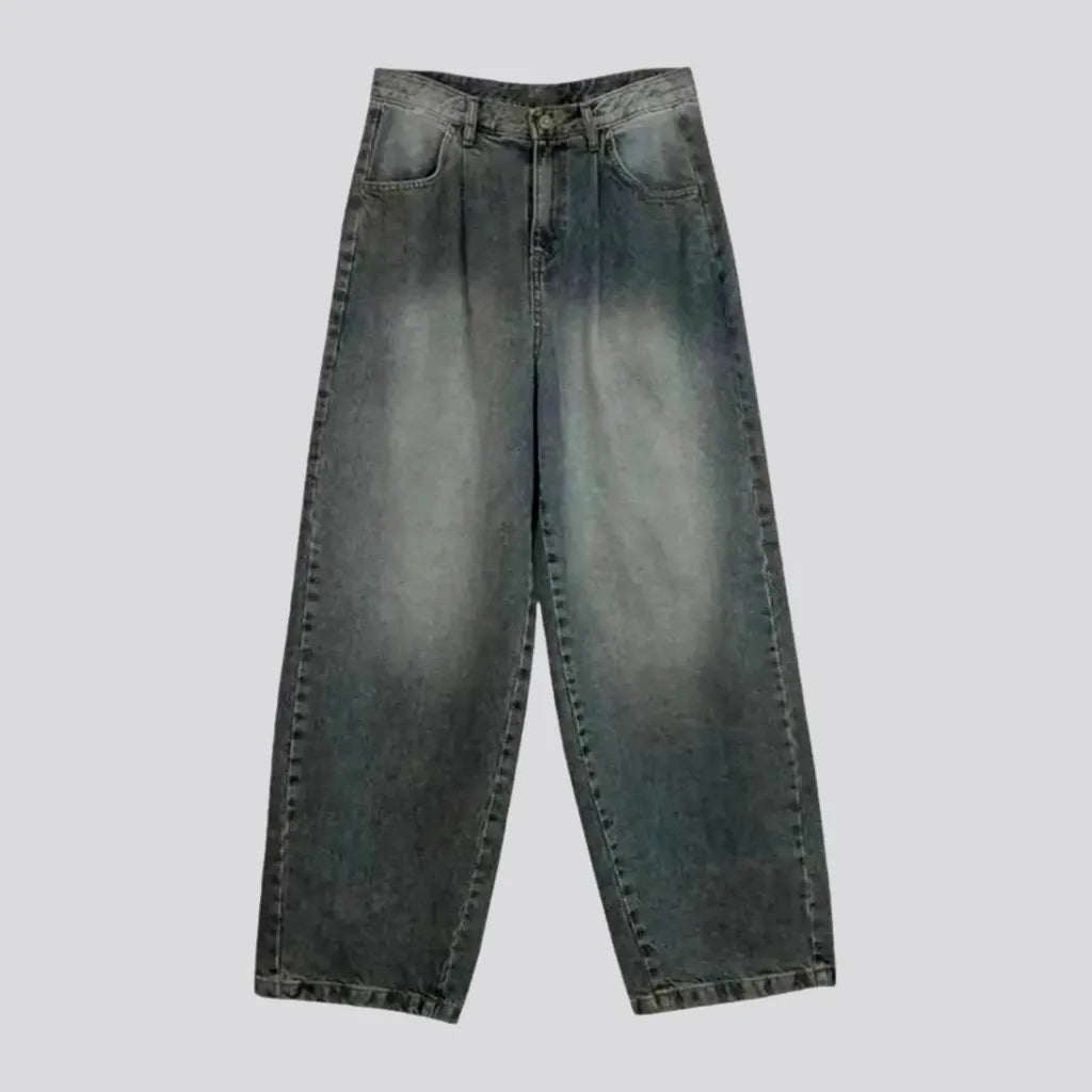 Distressed Jeans for Edgy Style -Pleated waistline baggy jeans for men