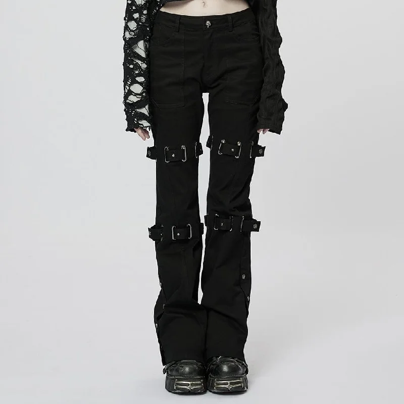 Relaxed fit pants for laid-back comfort wear -Women's Punk Straps Flared Pants