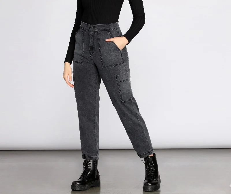 Heavy-duty work pants with tool pocket storage -Casual Cutie Cargo Style Pants