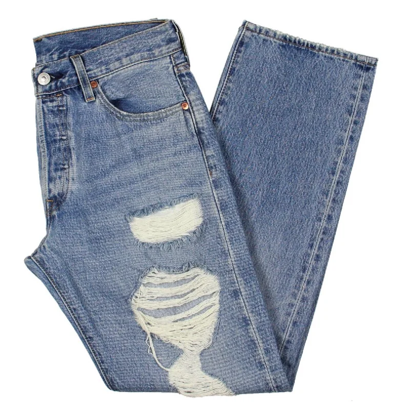 Ripped Jeans for Trendy Look -Levi Strauss & Co. Mens 501 Mid-Rise Destroyed Straight Leg Jeans