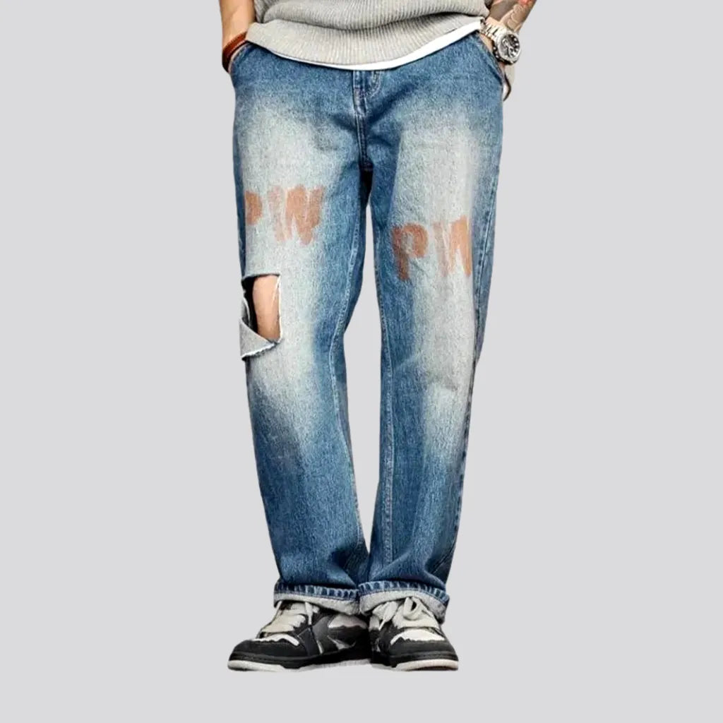 Boyfriend Jeans for Relaxed -Boho style painted baggy jeans for men