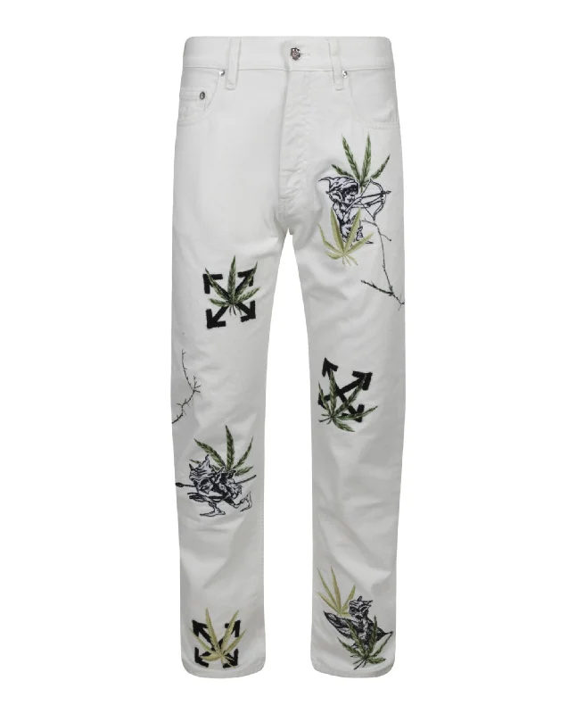 White Jeans for Fresh Look -Weed Skate Fit Jeans