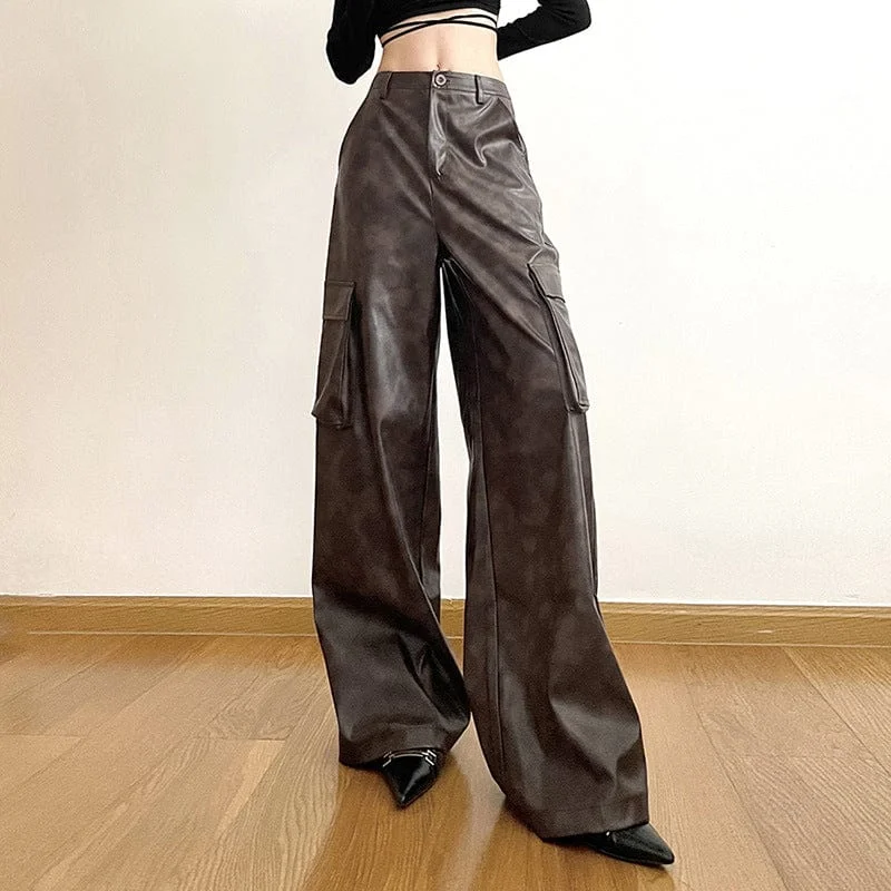 Classic wool pants for cold weather elegance -Women's Grunge Loose Cargo Pants