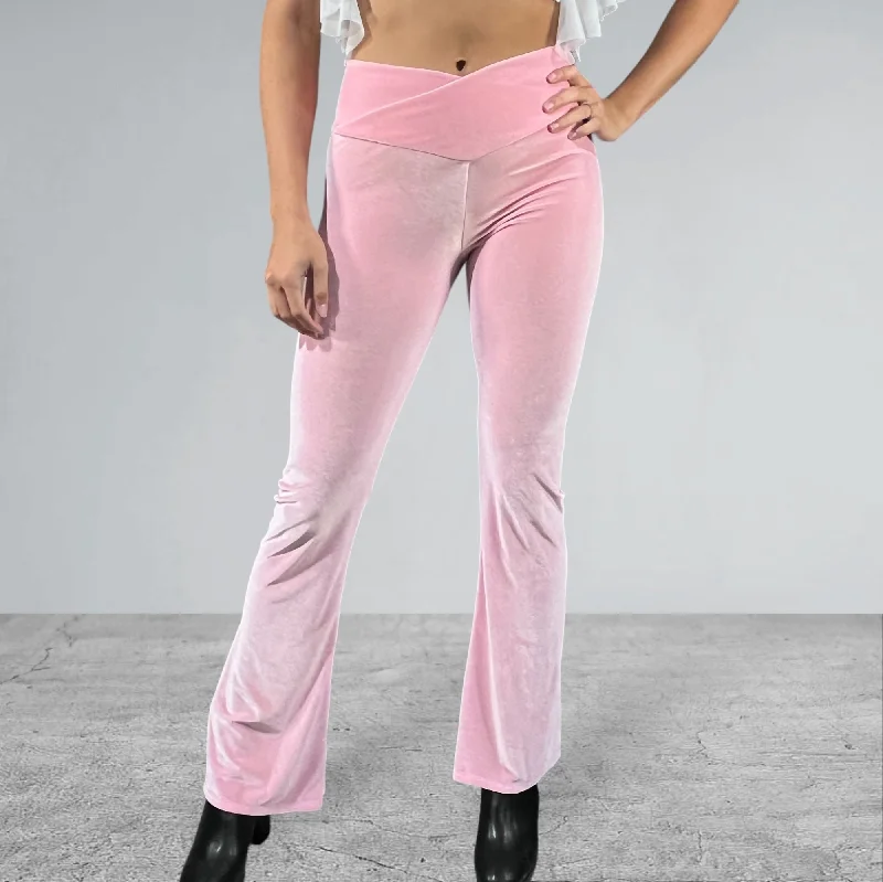 Durable denim pants for long-lasting everyday use -Crossover V-Waist Bootcut Flare Pants - Light Pink Velvet