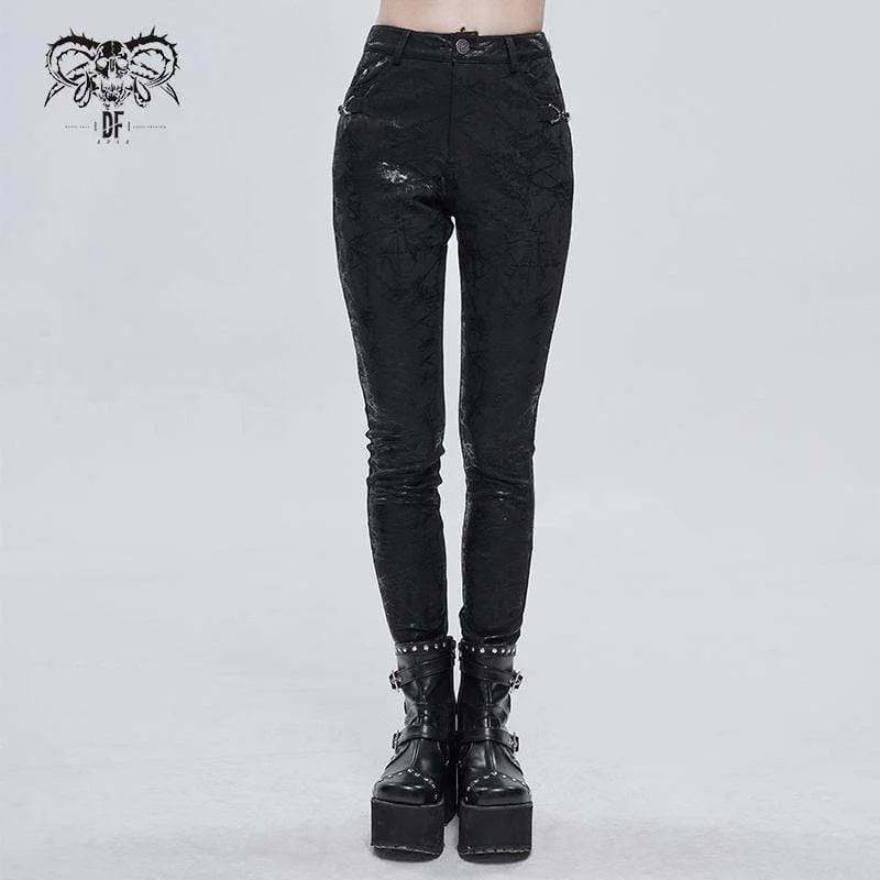 Stylish cropped pants for warm season trends -Women's Gothic Dendritic Pattern Slim Fitted Pants