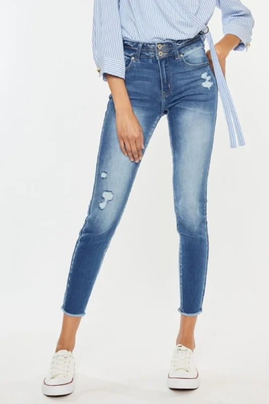 Casual Friday Jeans for Relaxed -Distressed Raw Hem High Waist Jeans