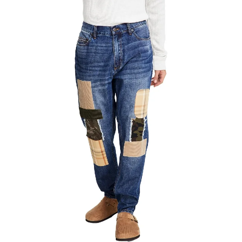 Embroidered Jeans for Detail -Sun + Stone Mens Loose Fit Patchwork Tapered Leg Jeans