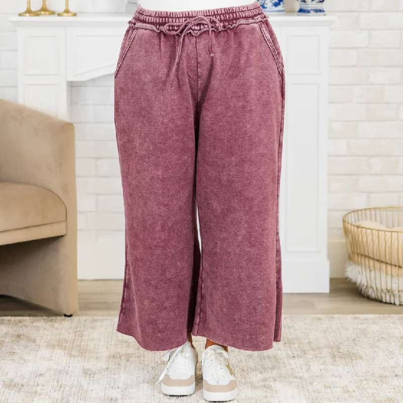 Flowy culottes pants for breezy summer style -Sunday Scaries Sweatpants, Eggplant