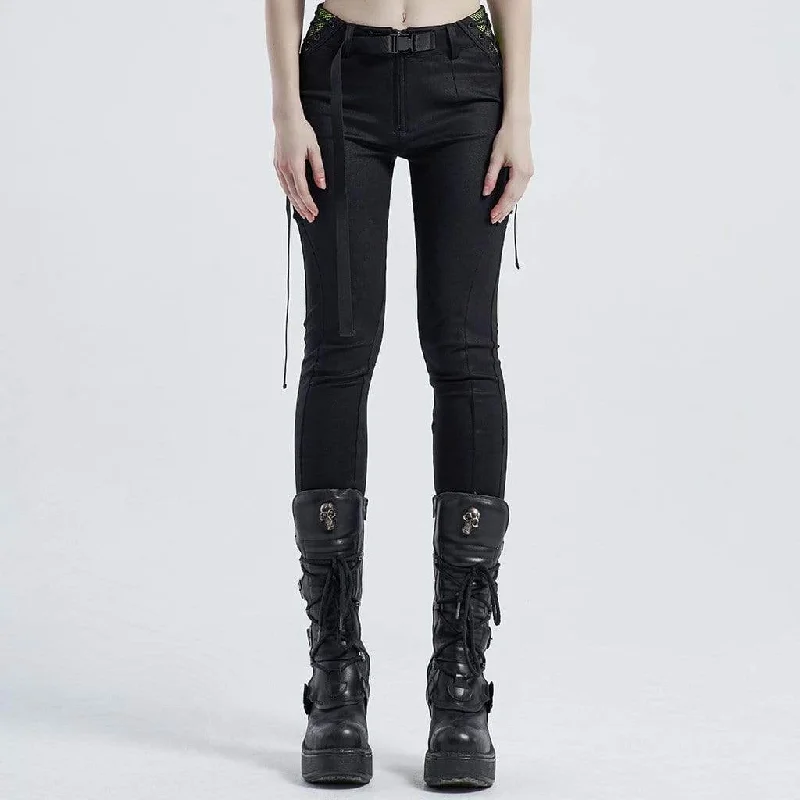 Lightweight jogger pants for summer evening strolls -Women's Gothic Front Zip Pants With Belt