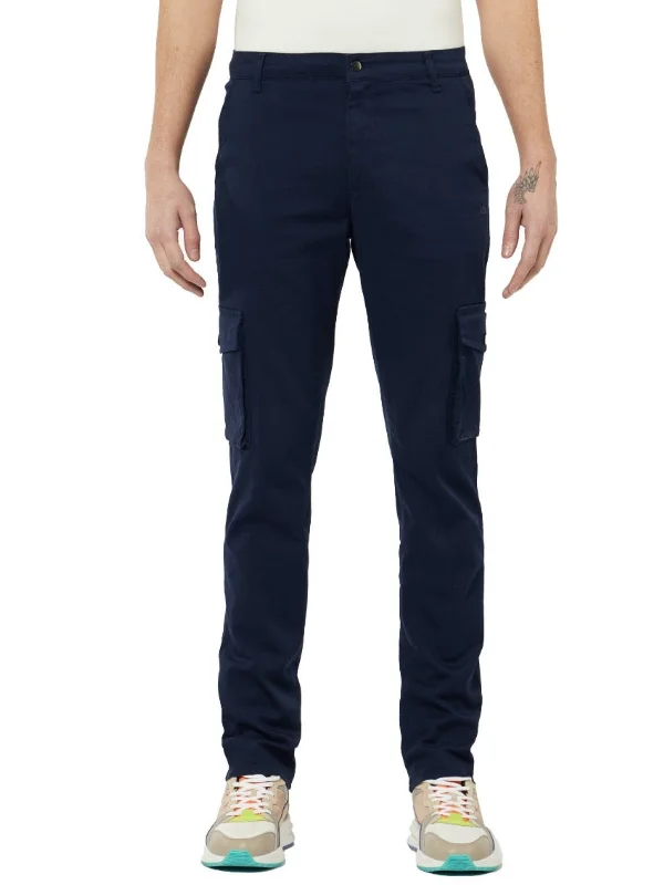 Stretch twill pants for flexible office comfort -BASIC CARGO PANTS | NAVY