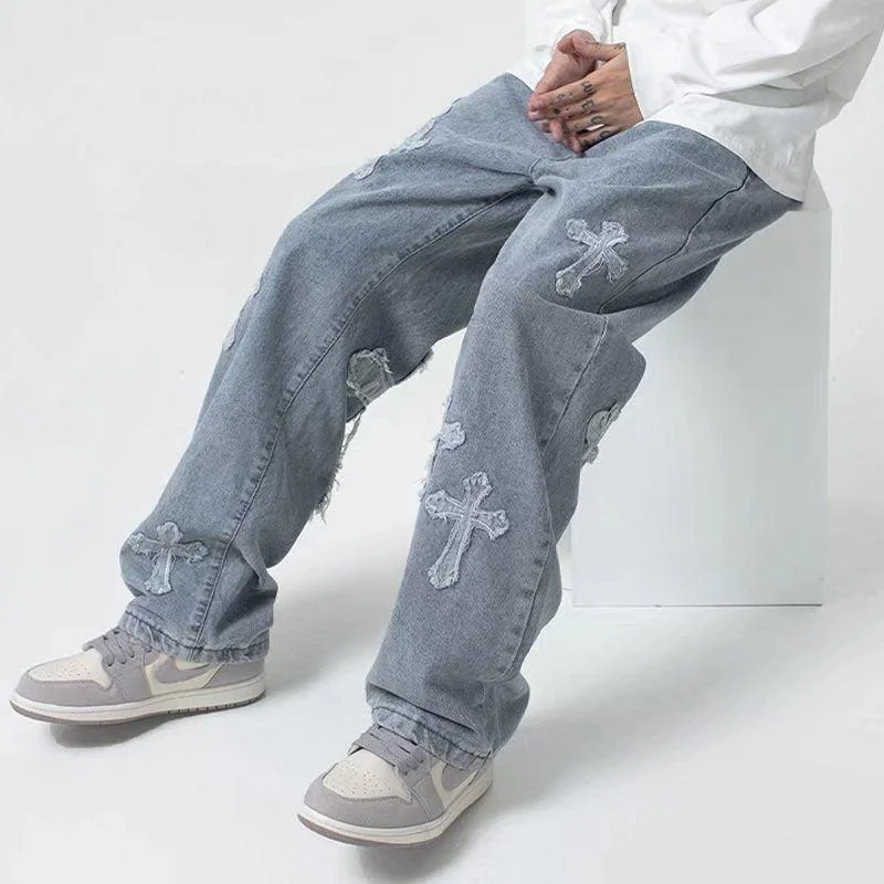 Organic Jeans for Natural -Cross Patchwork Baggy Jeans