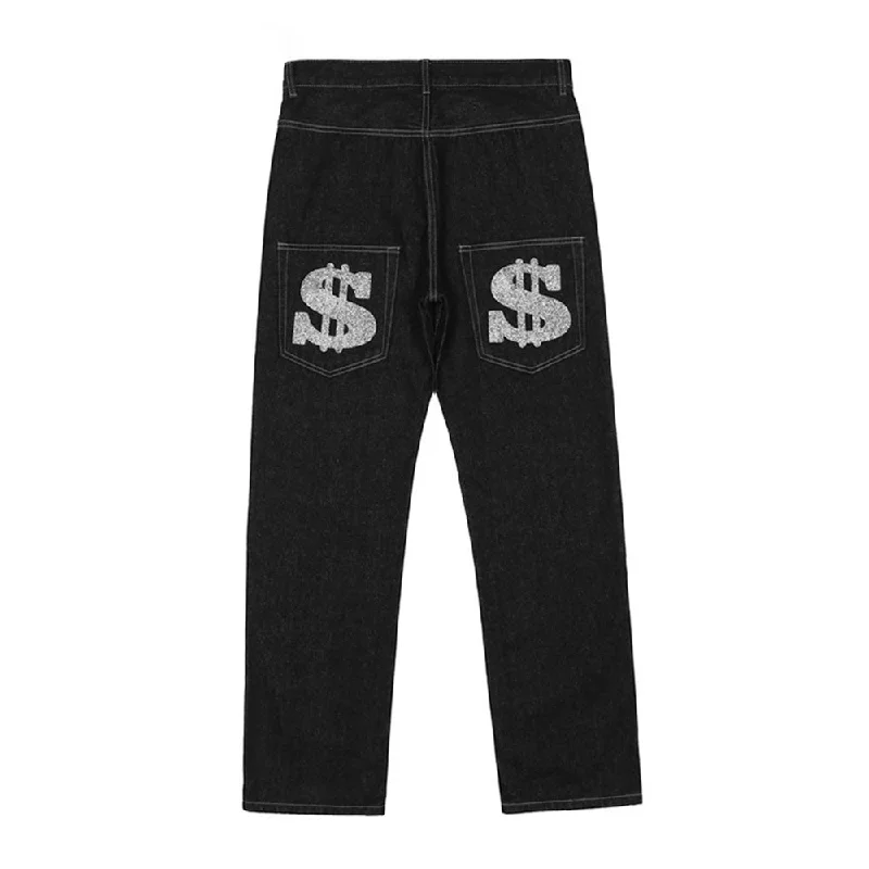 Fringed Jeans for Western -Dollar Baggy Jeans in Black