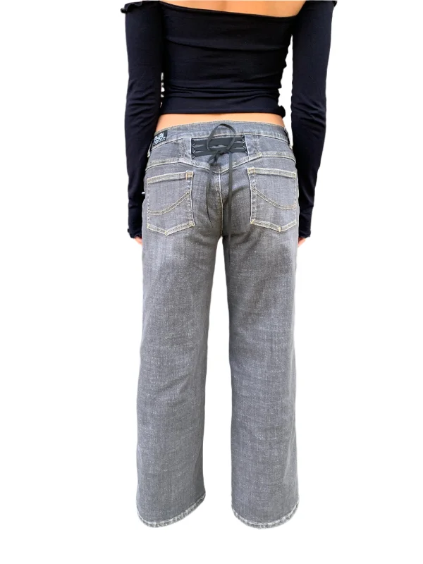 Designer Jeans for Luxury -Corset Baggy Jeans. Low Rise. Stretch.  Grey Cloud.