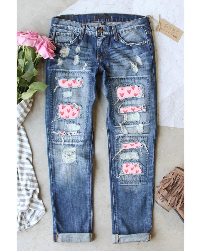 Studded Jeans for Punk -Azura Exchange Heart Patchwork Jeans - 6 US