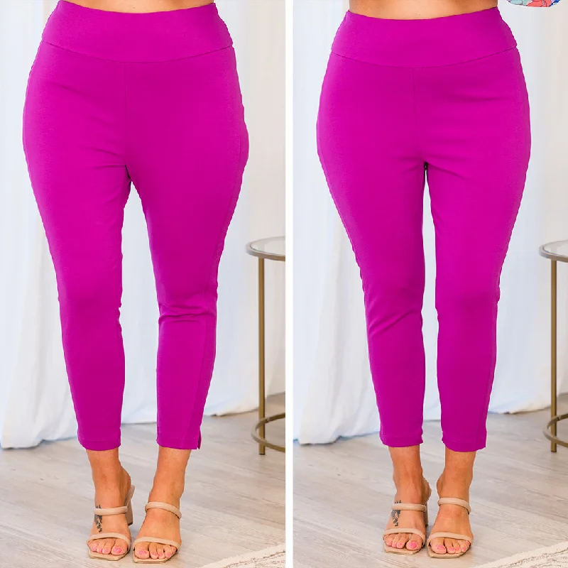 Stretchy skinny pants for figure-hugging appeal -Strut Your Style Pants, Spring Magenta