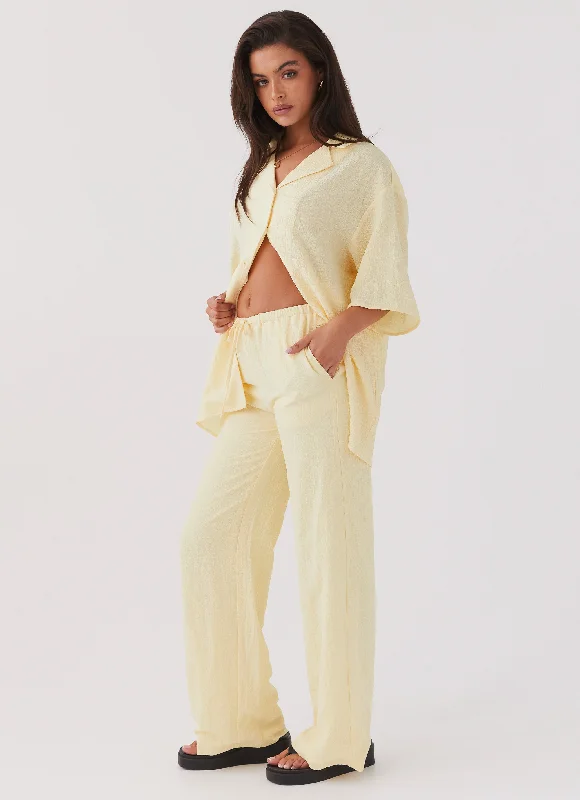 Elegant satin pants for formal dinner attire -The Good Days Pants - Lemon