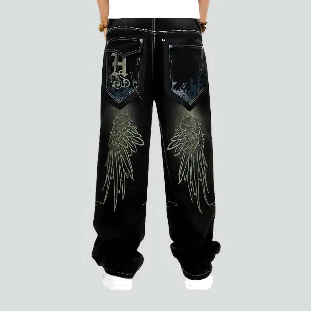 Faded Jeans for Laid-back -Winds-print men's baggy jeans