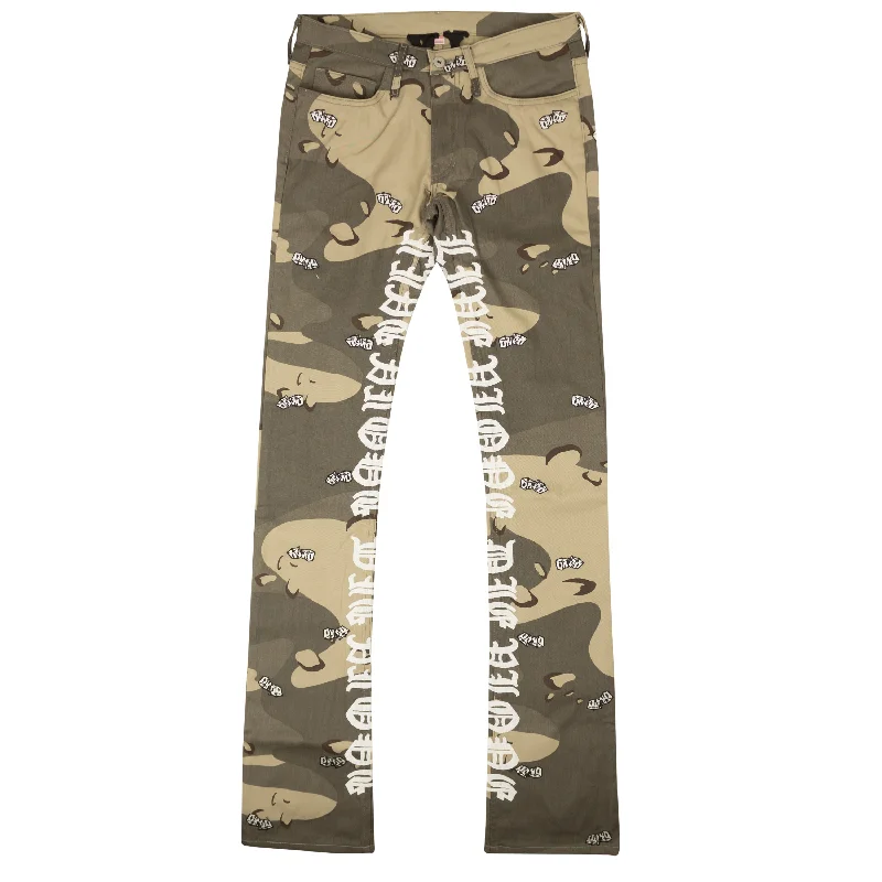 Dance Jeans for Movement -Beige Green Desert Camo Dice 5 Pocket Jeans