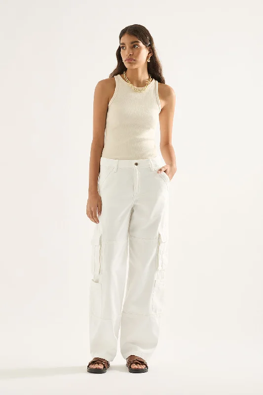 Wrap Skirt Jeans for Versatile -Isla Slouchy Cargo Jeans - White