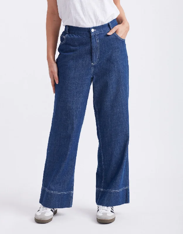 Breathable linen pants for hot summer days -Logan Denim Pants - Indigo Denim