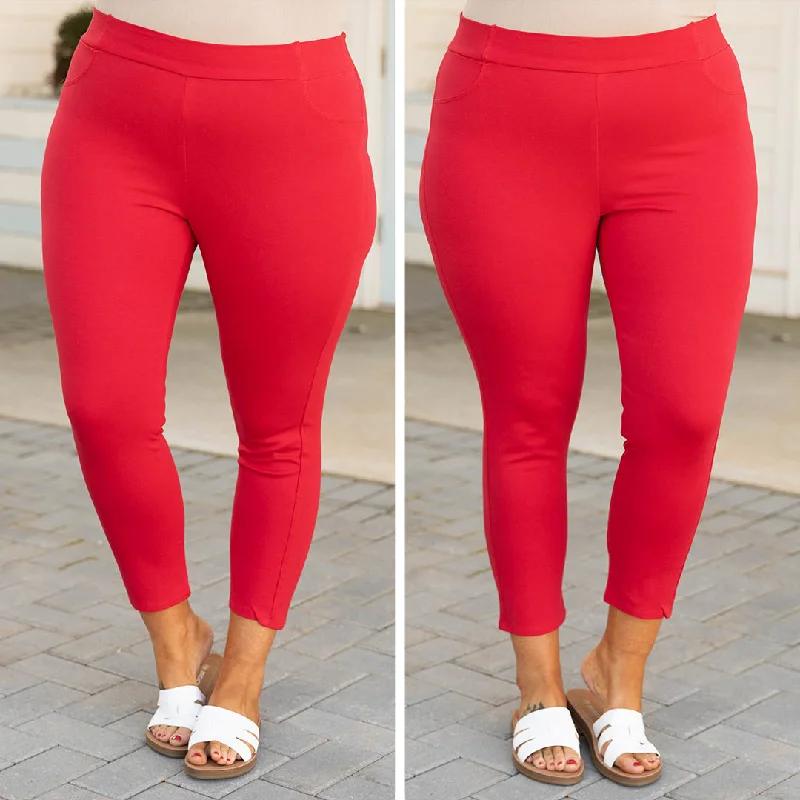 Relaxed fit pants for laid-back comfort wear -Business Lady Pants, Red