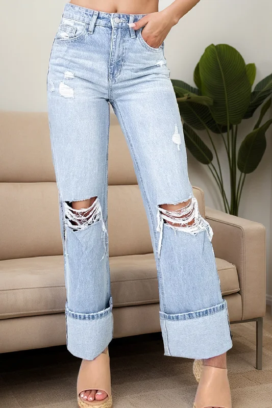 Weekend Jeans for Lazy -Distressed High Waist Jeans with Pockets