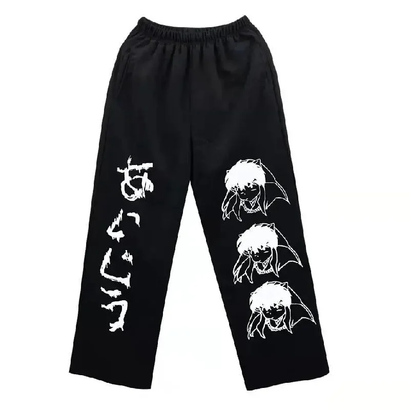 Versatile black pants for any occasion pairing -Anime Harajuku Loose Pants