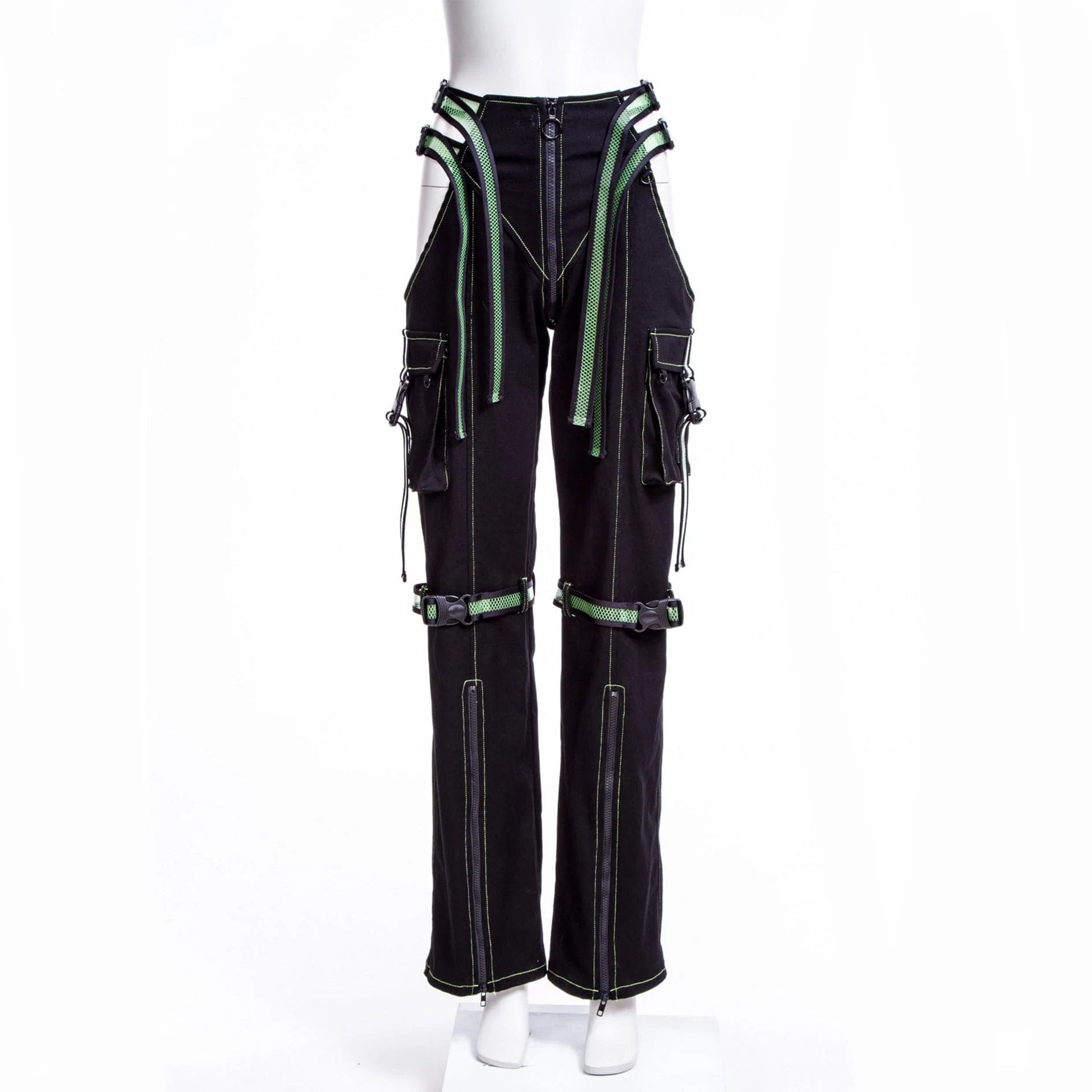 Adjustable waist pants for custom fit ease -Women's Grunge Cutout  Straps Pants Green