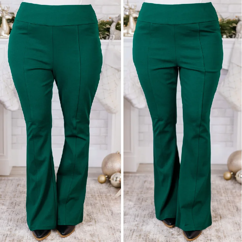 Luxury silk pants for glamorous evening wear -Deep Dive Flare Pants, Hunter Green