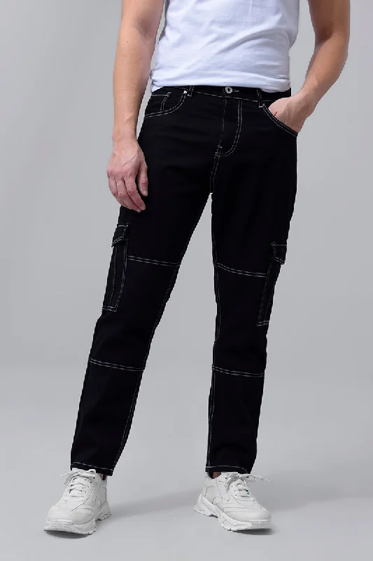 Cycling Jeans for Biking -Heft Black Cargo Baggy Jeans