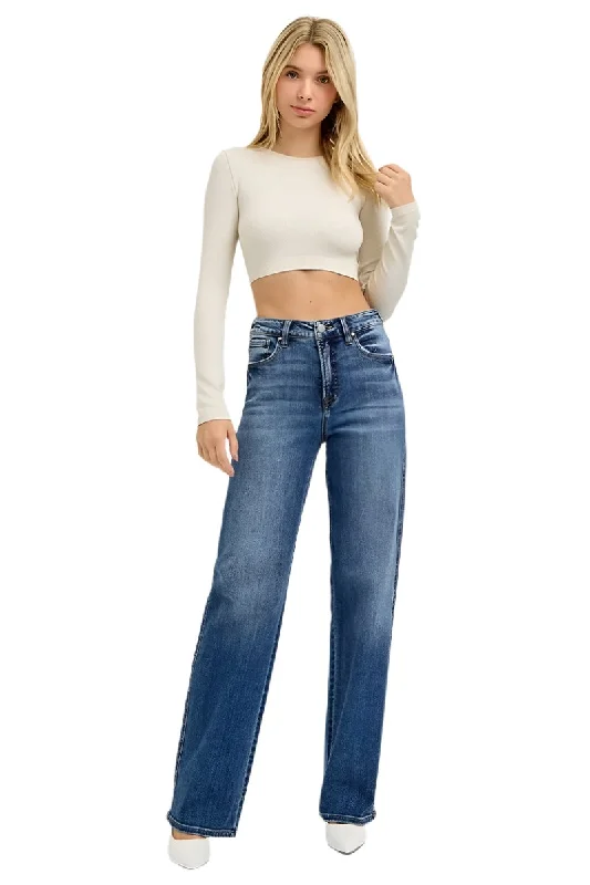 School Jeans for Uniform -Risen Jeans - Tummy Control High Rise Wide Baggy Jeans - RDP5951