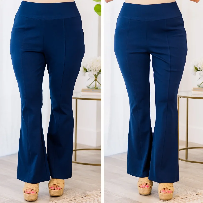 Stretch corduroy pants for cozy fall fashion -Deep Dive Flare Pants, Navy