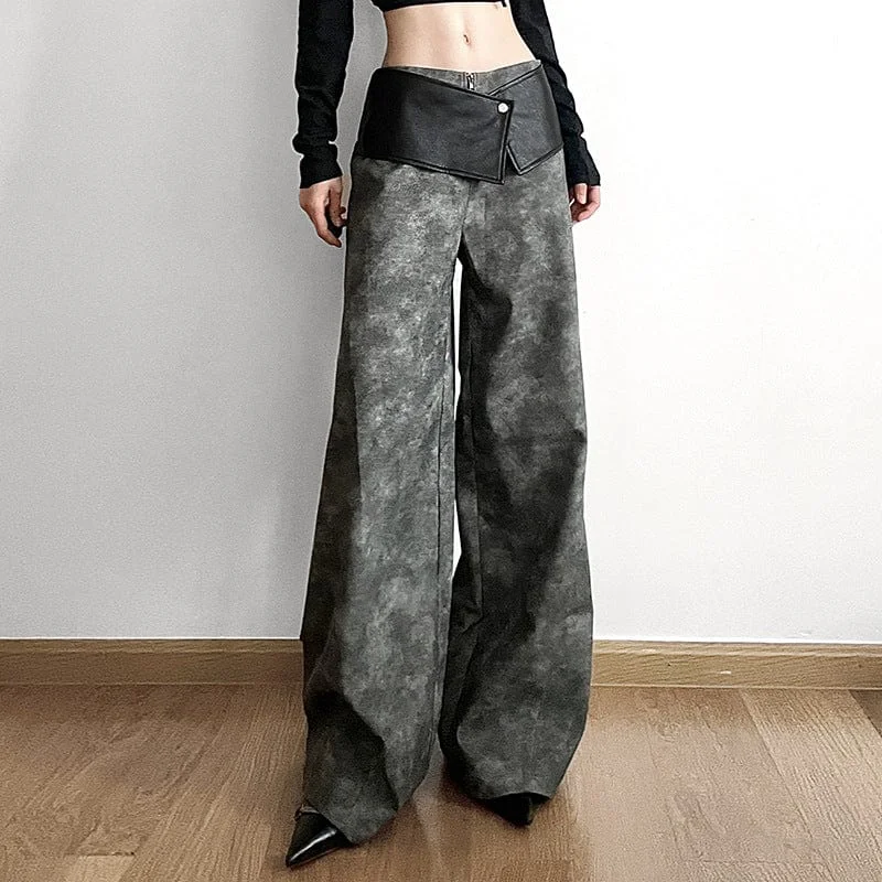 Tailored ankle pants for chic office outfits -Women's Grunge Faux Leather Loose Pants