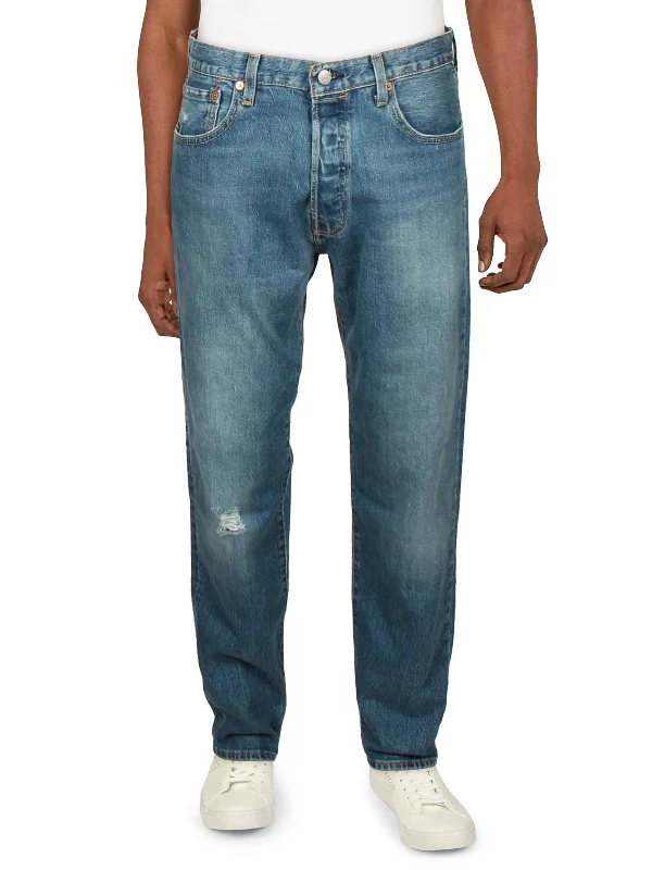 Light Wash Jeans for Casual -Mens Distressed Pockets Straight Leg Jeans