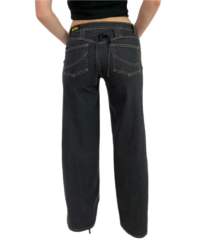 Fashion Jeans for Trendsetter -Corset Baggy Jeans. Low Rise. Stretch.  Charcoal Wash