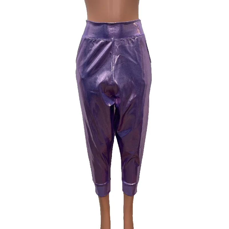 Pleated trousers pants for sophisticated gentleman charm -SALE - Harem Pants Drop-Crotch w/Pockets - Metallic Lilac Purple Joggers