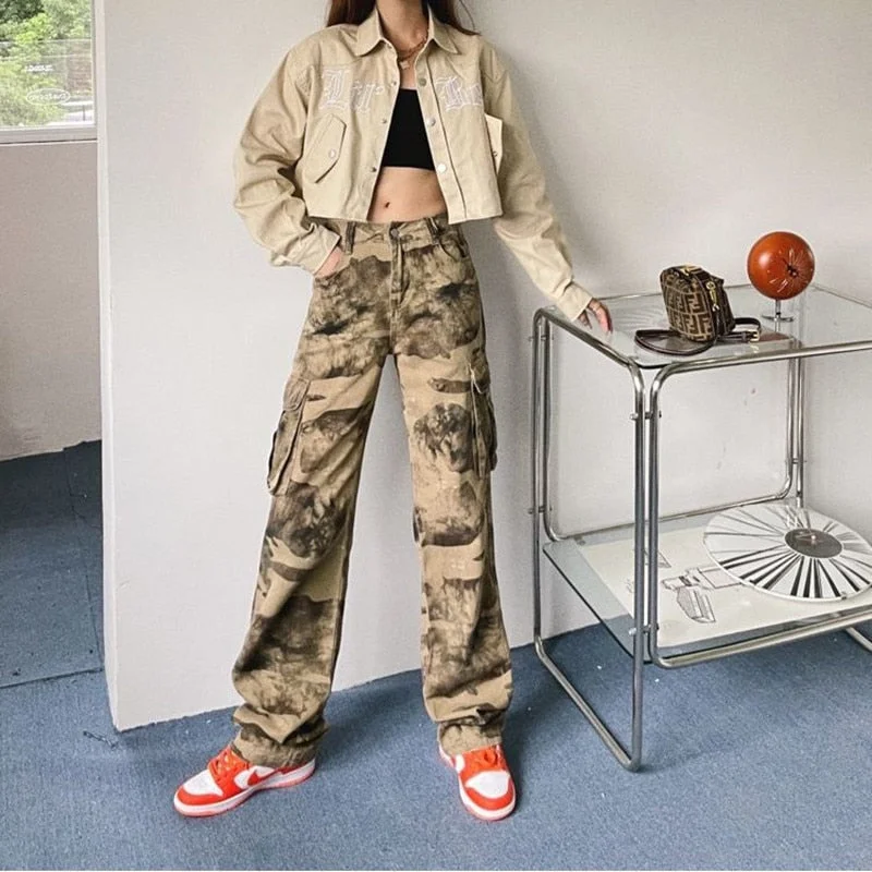 Relaxed fit pants for laid-back comfort wear -Streetwear Camouflage Cargo Pants