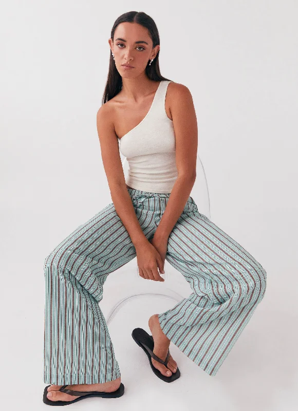 Relaxed chino pants for casual Friday offices -Fresh Face Linen Pants - Coastal Stripe