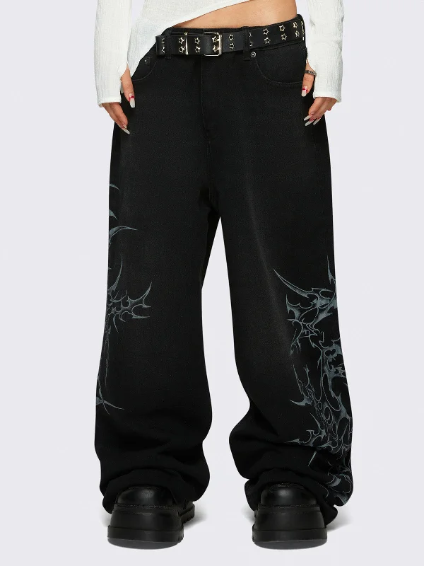 Flare Jeans for Retro Vibe -Blaze Graphic Baggy Jeans