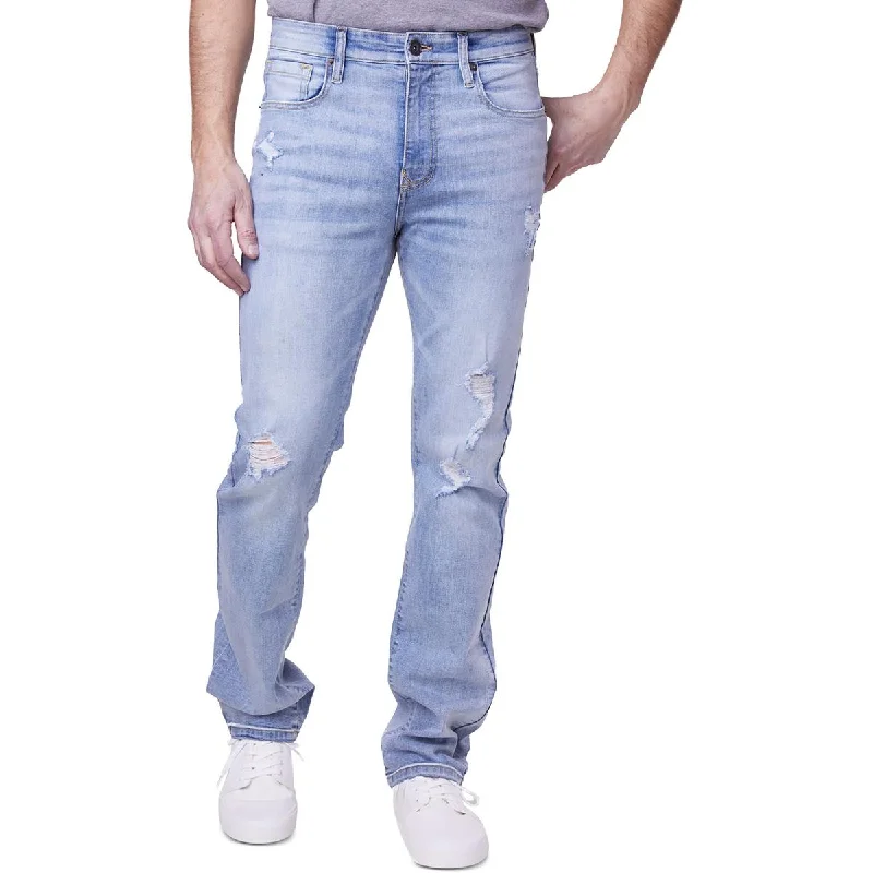 Five Pocket Jeans for Storage -Lazer Mens Denim Distressed Straight Leg Jeans