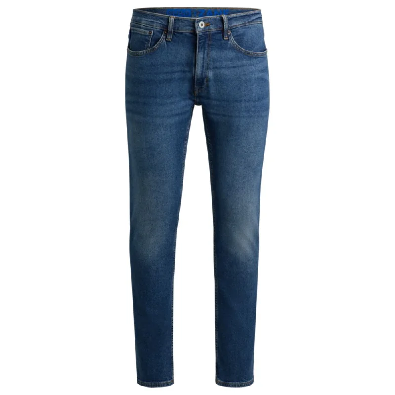 Metal Button Jeans for Classic -Extra-slim-fit jeans in navy stonewashed stretch denim