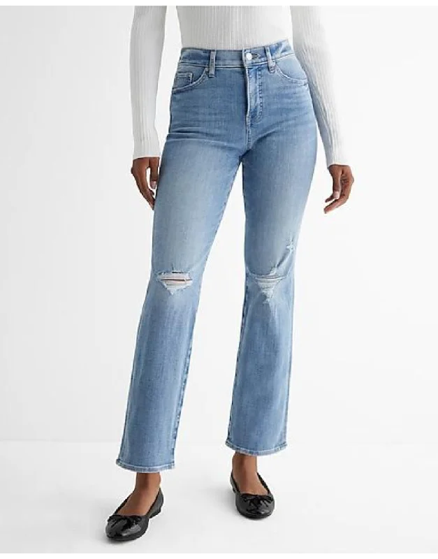 Blue Jeans for Everyday Wear -Ripped Flared Jeans Light Blue