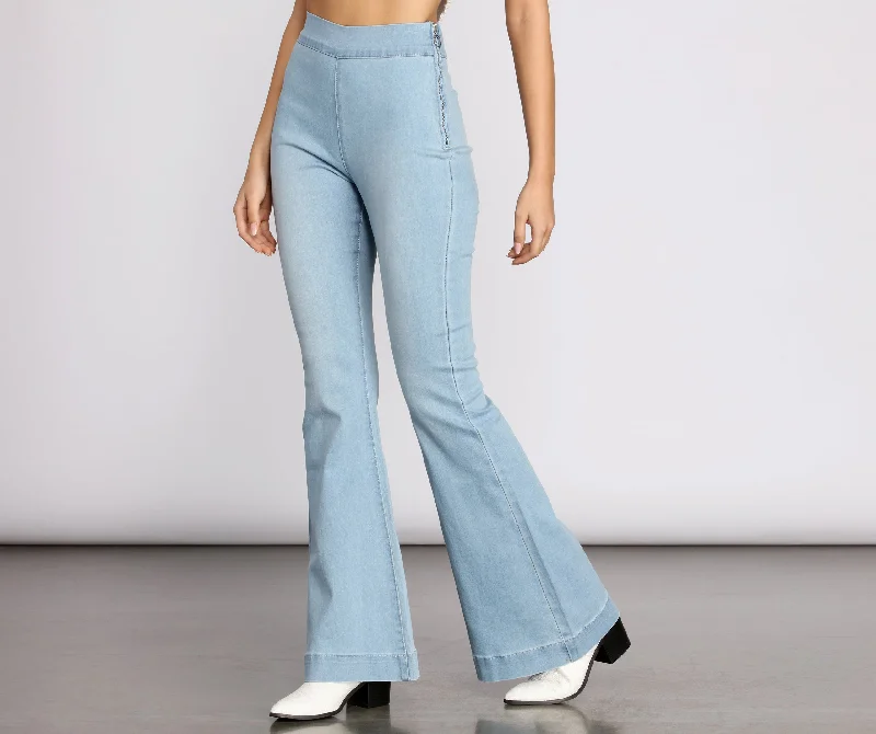 Tailored slim pants for polished business looks -High Rise Denim Flare Pants