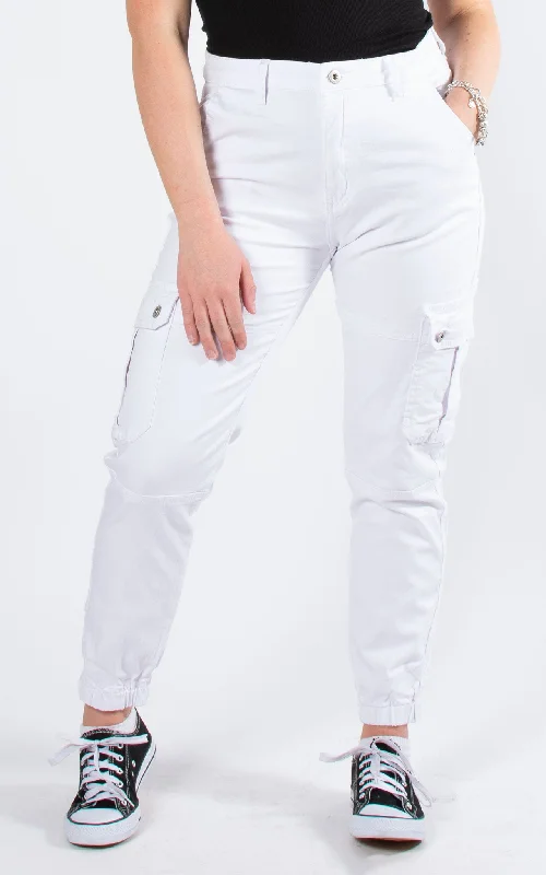 Stretchy skinny pants for figure-hugging appeal -Kelly Cargo Pants | White