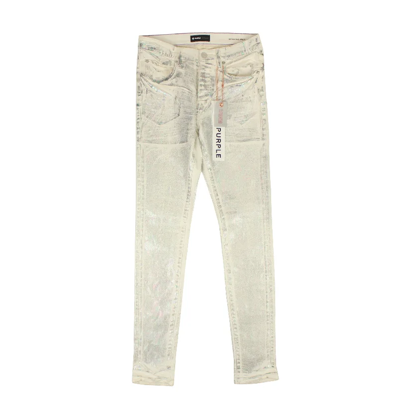 Distressed Jeans for Edgy Style -White WHITE X RAY IRIDESCENT WAVE FOIL Jeans