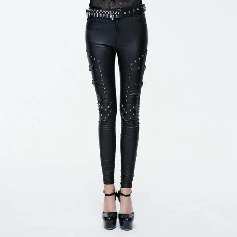 Tailored khaki pants for smart casual attire -Women's Studded Punk Pants