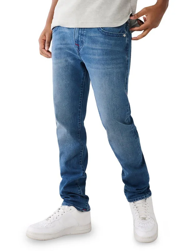 Decorated Back Pocket Jeans for Style -Rocco Mens Relaxed Medium Wash Skinny Jeans