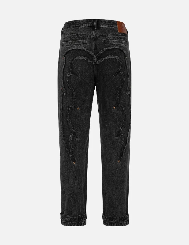 Patchwork Jeans for Bohemian -Distressed Edges Inserted Daicock Baggy Jeans